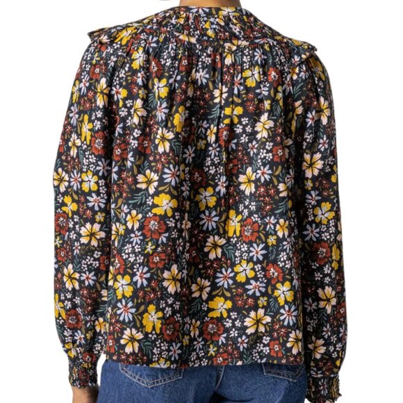 Lilla P Smocked Cuff Top in Black Floral - Picture 2 of 6